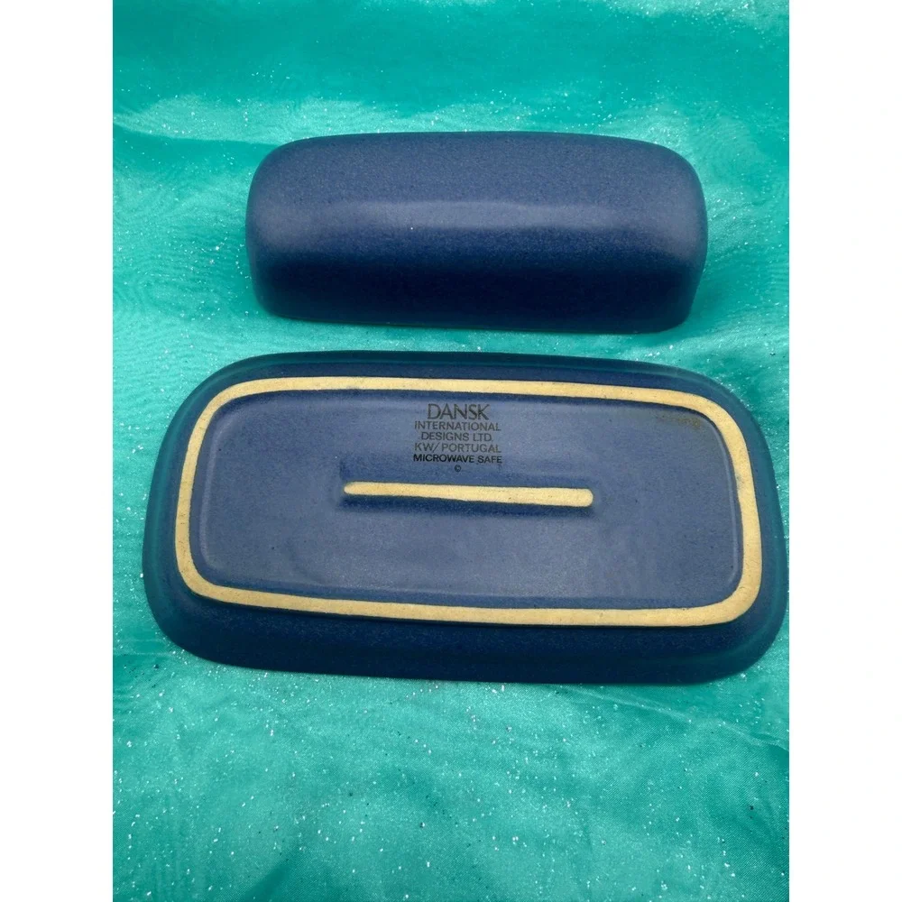 Dansk Mesa Sky Blue Butter Dish with Lid Stoneware Portugal Microwave Safe